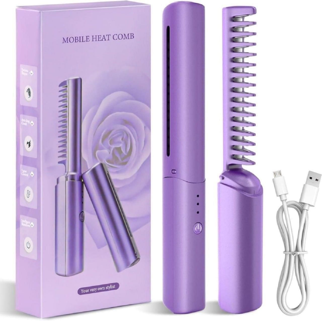 Wireless Heat Straightening Comb – USB Rechargeable & Travel-Friendly