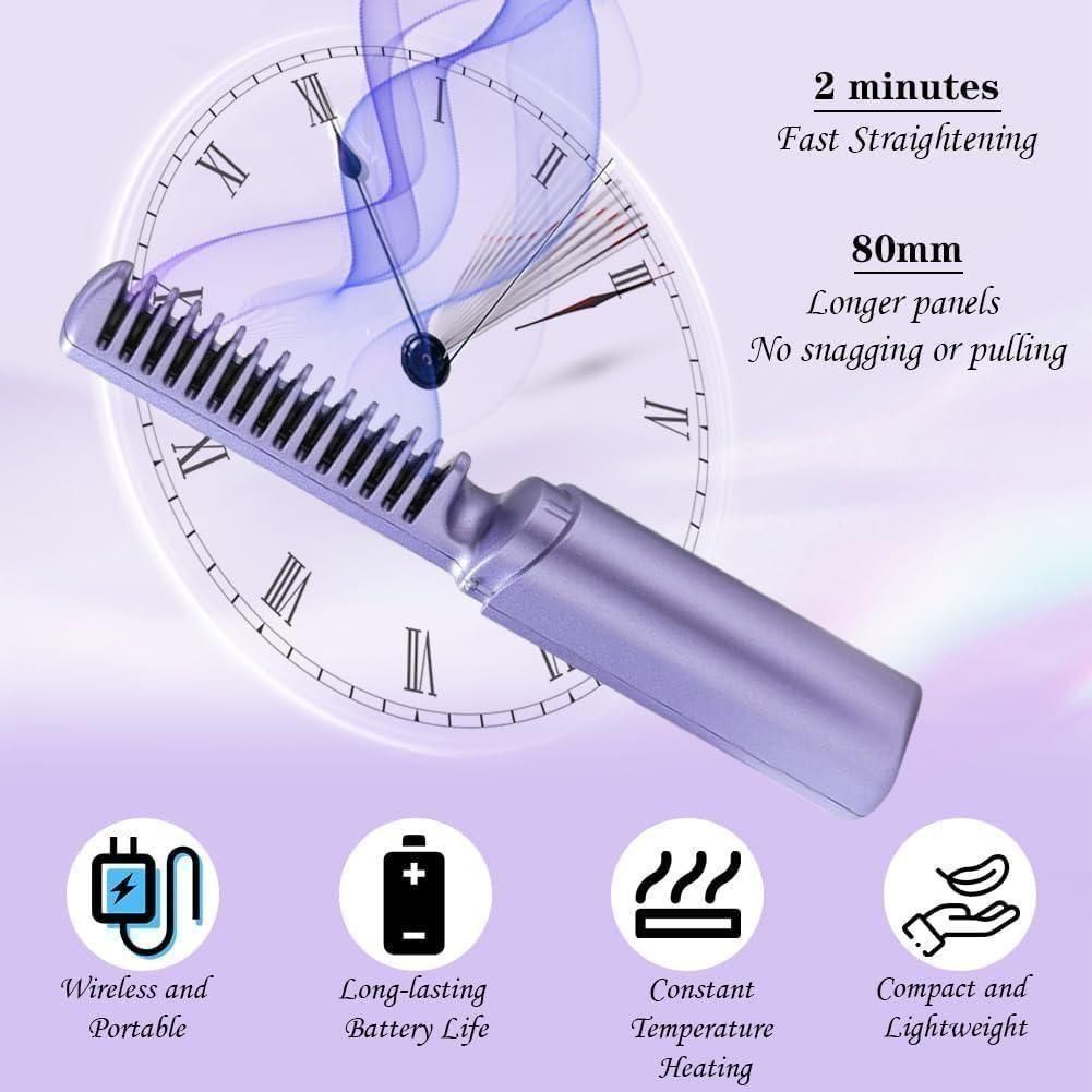 Wireless Heat Straightening Comb – USB Rechargeable & Travel-Friendly